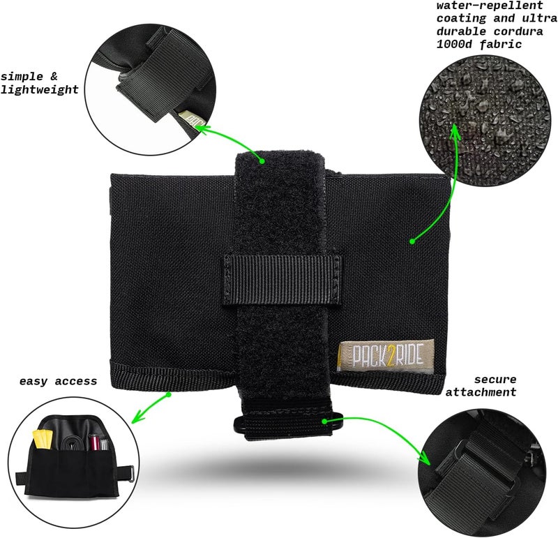 PACK2RIDE Blossom Bike Saddle Roll Bag - Bike Tool Kit Holder - Water Resistant & Durable Cordura Fabric - Under Seat cycling accessories - mountain bike accessories - ebike saddle bags (Black) - Image 2